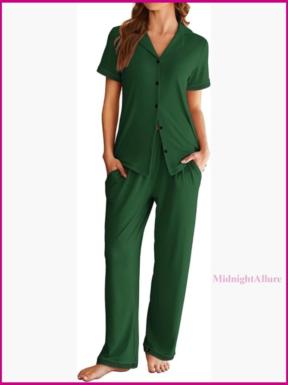 Short Sleeve Button Up Pajama Set with Pockets